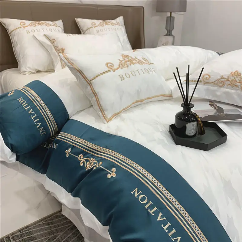 

Luxury Double sided silk Cotton Home Bedding Set Duvet Cover Flat Fitted Sheet Pillowcases Queen King 4pcs
