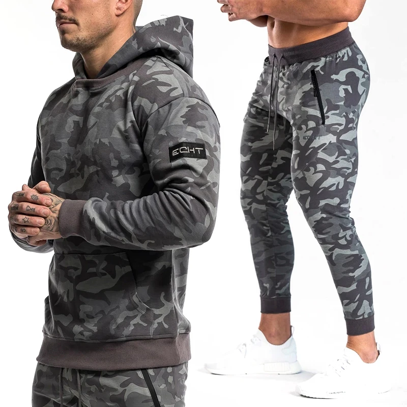 Sets Ocean Мужская брендовая спортивная одежда осень-зима спортивный костюм для спортзала мужской Камуфляжный свитшот+ комплекты для бегунов мужские фитнес Полный комплект - Цвет: Sets Ocean