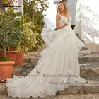 Женское свадебное платье с длинным шлейфом, винтажное платье принцессы с кружевной аппликацией и V-образным вырезом, стиль бохо, 2022