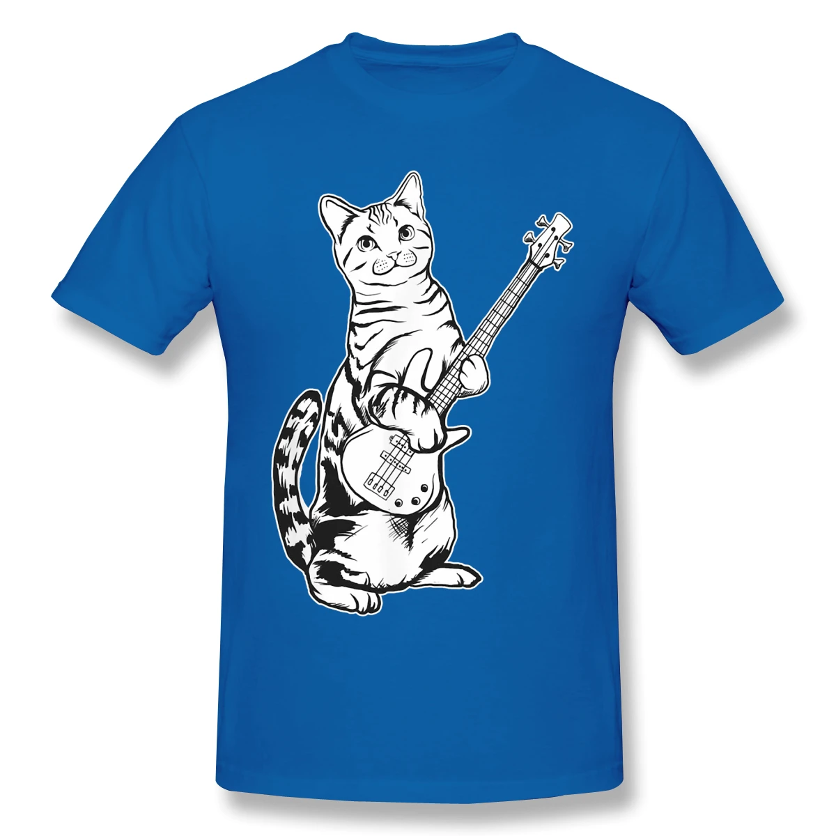

NANA T-Shirts for Men Funny Cat Playing Bass Cool Musician Funny Crewneck Cotton T Shirt