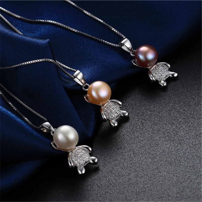 Genuine Freshwater Pearl Pendant Necklace 925 Sterling Silver Cute Bear Dangle Fine Jewelry Gift for Women (No Chain) | Украшения и