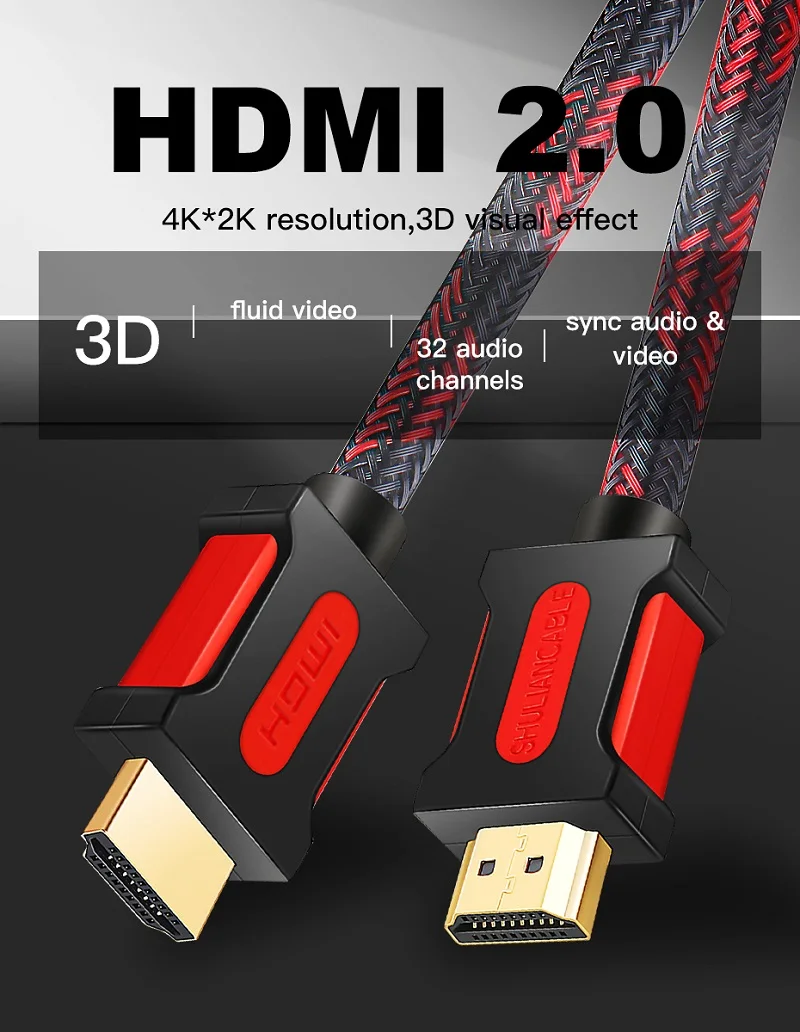 Shuliancable HDMI кабель 2,0 HDMI к HDMI 4K 1080P 3D 1 м 2 м 3 м 5 м 10 м 15 м 20 м для ноутбук с HDTV проектор xbox PS3/4 компьютерный кабель