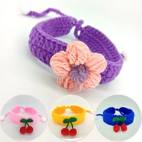 pet handmade wool knitted collar small cherry flower knitted collar adjustable cat collar