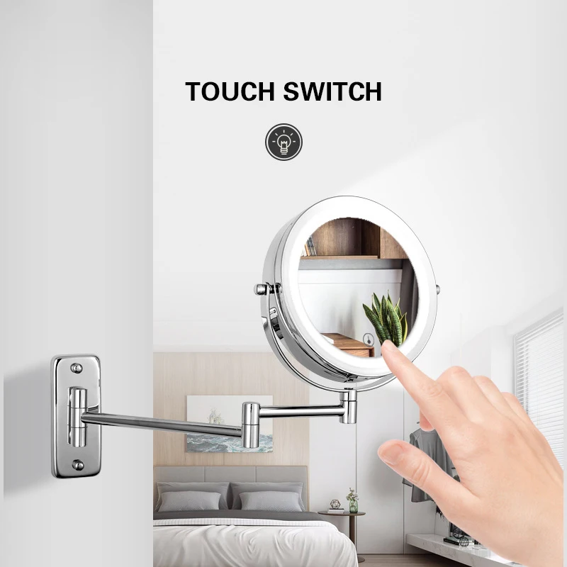 

Увеличительное зеркало для ванной комнаты, раздвижное зеркало для макияжа, настенное регулируемое двухстороннее косметическое зеркало с в...