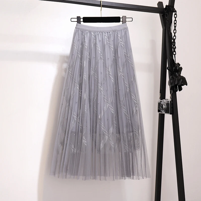 Модная сетчатая женская элегантная длинная юбка весна-лето трапециевидная