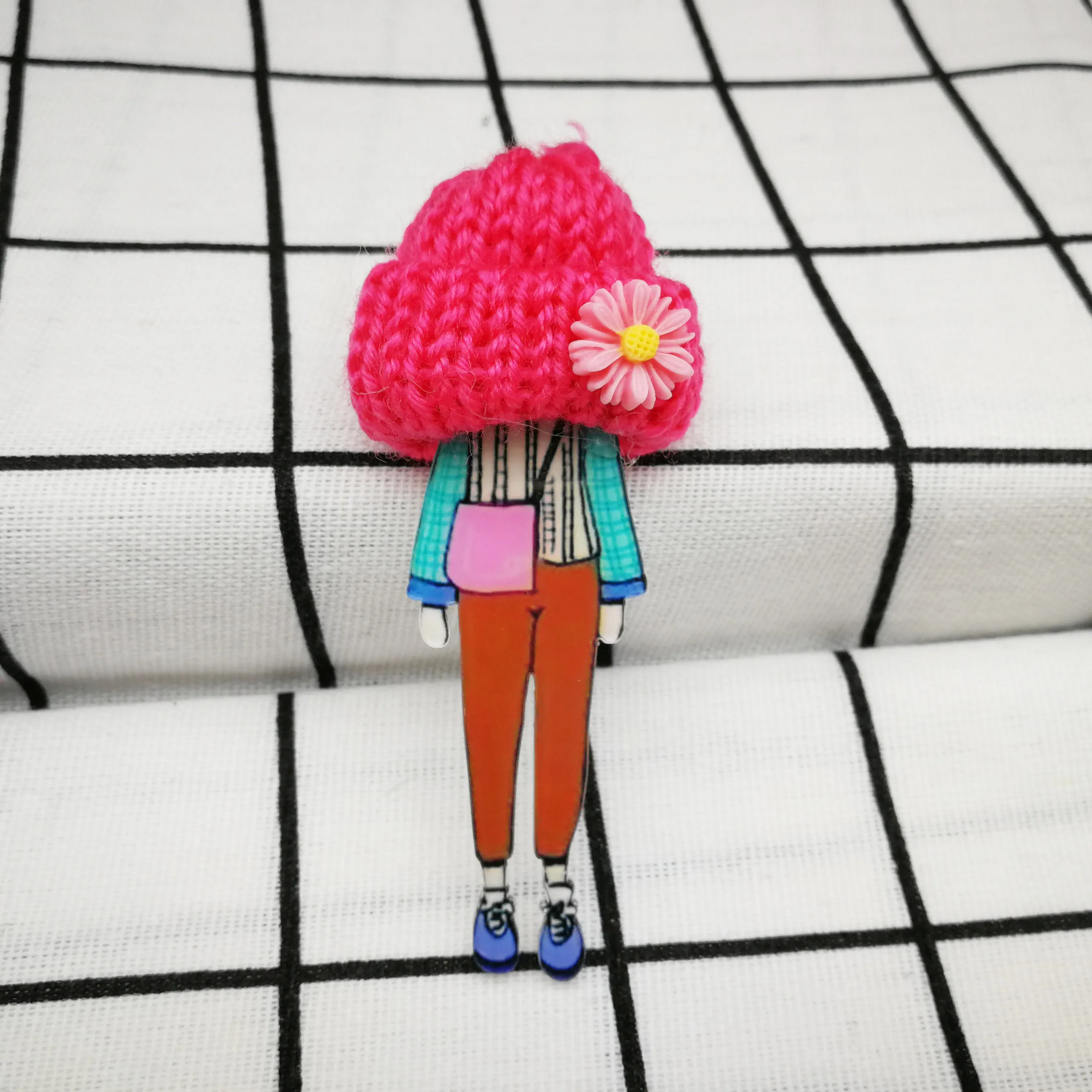 Style14 Harajuku значки для Женская Брошь и булавки элегантные акриловые модели персонажей из мультфильмов с вязаными шляпами брошь модные украшения Аксессуары - Окраска металла: Style14