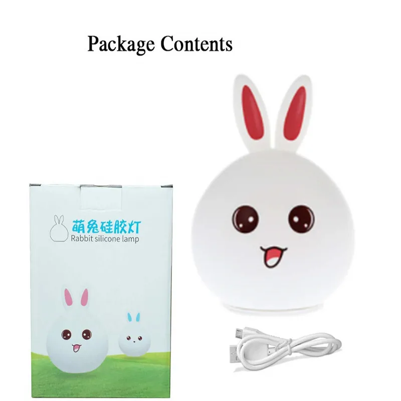 

Rabbit Silicone LED Night Light Cartoon Bunny Touch Sensor Table Lamp Night Lampe Christmas Gifts for Baby Kids Decor Bedroom