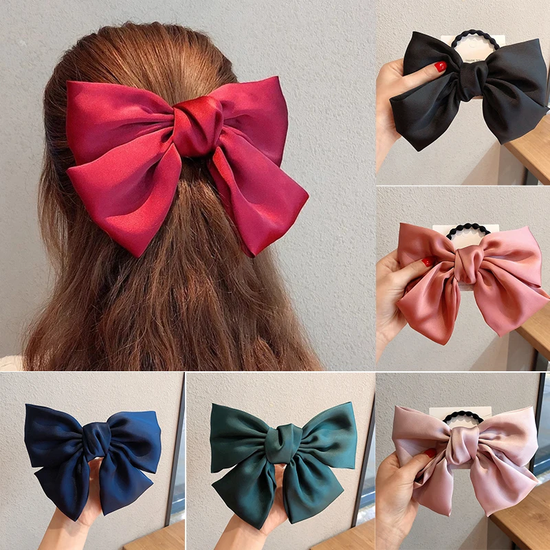 

Fashion Big Silk Hair Bows Elastic Band Scrunchies Bowknot Hair Clips Ties Ponytail Holder Gum For Women Ladies Girls Headwear
