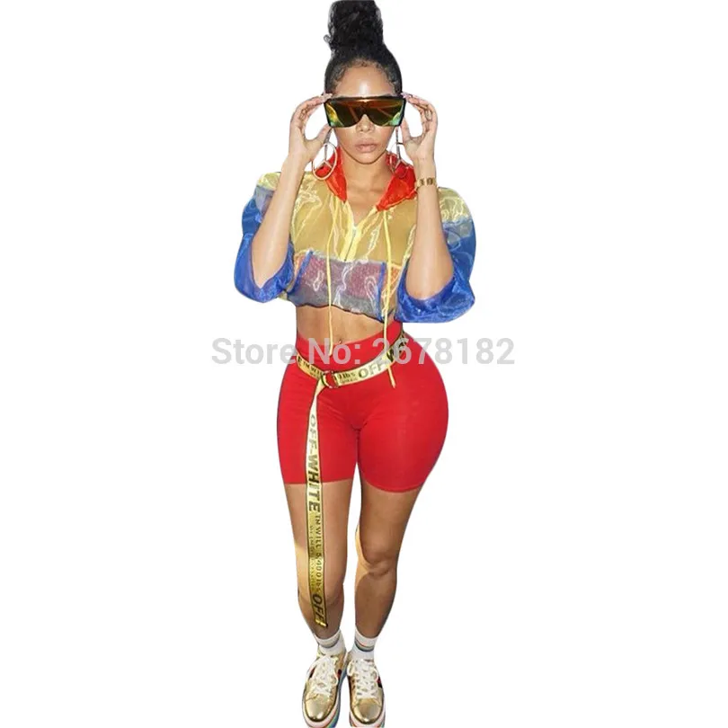 Женский спортивный костюм контрастного цвета с молнией спереди куртка капюшоном