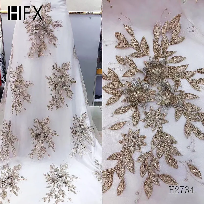 HFX 3D Кружевная Ткань 5 ярдов модная светло фиолетовая африканская кружевная ткань