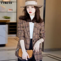 high quality womens blazer office plaid suit autumn and winter new temperament casual slim long sleeved jacket coat 2022