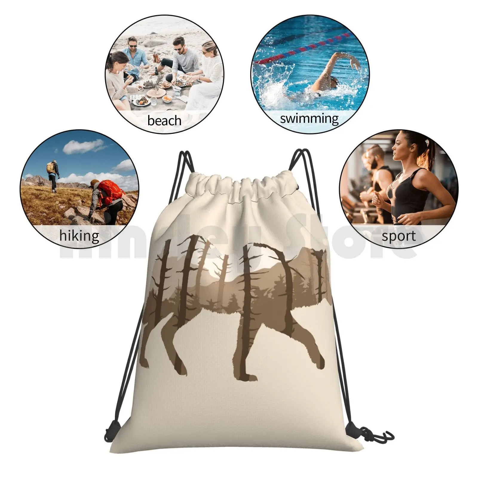 

A Wolf With Mountains And Trees Backpack Drawstring Bag Riding Climbing Gym Bag Wolf Wolves Mountain Outdoors Trees Forest