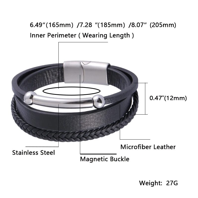 Браслет мужской кожаный на магнитной застежке BB1216