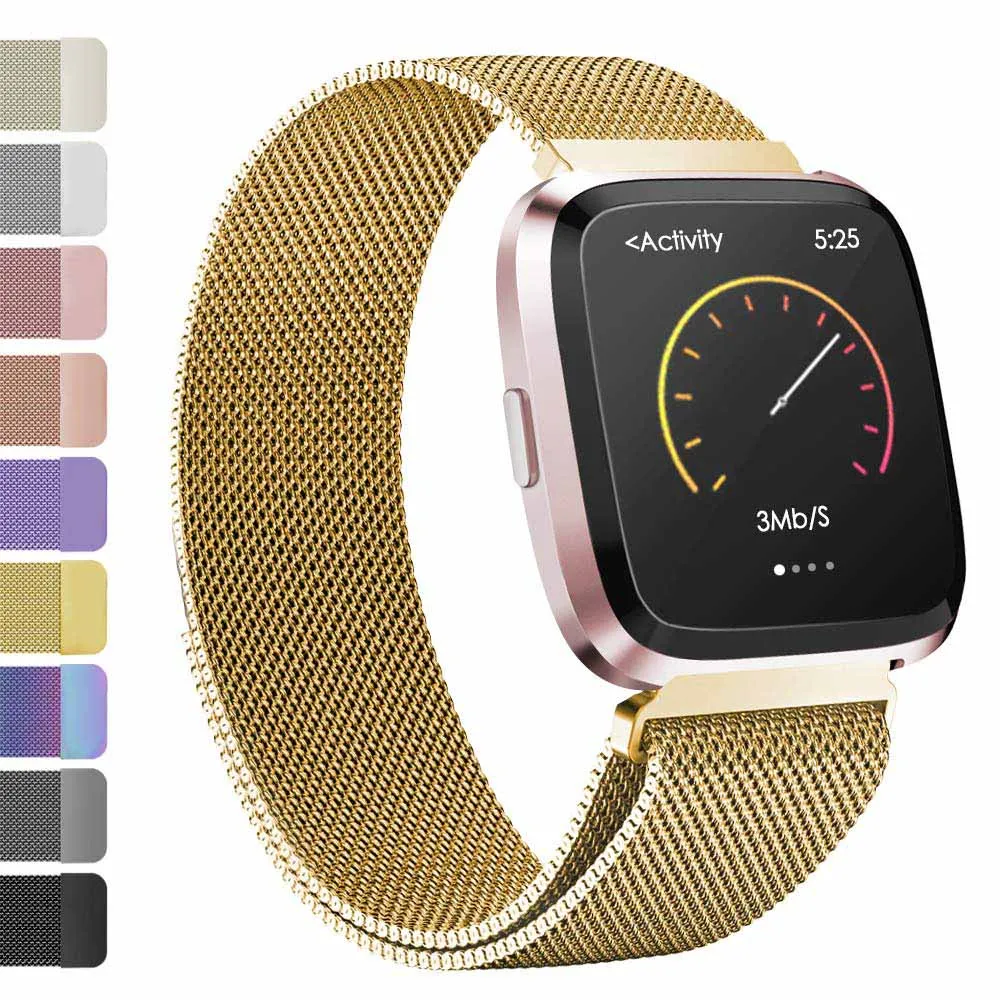 Gold Ремешок металлический браслет из нержавеющей стали для Fitbit Versa ремешок на запястье Миланский Магнитный Браслет fit bit Lite Verse 2 Band аксессуары - Цвет: Gold