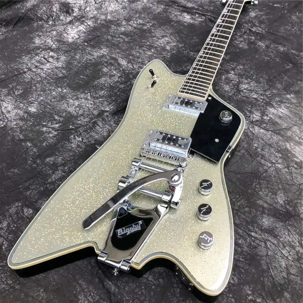 

2020 Новое поступление модели Билли Бо сияющая Серебряная электрическая гитара G твердая древесина гитара
