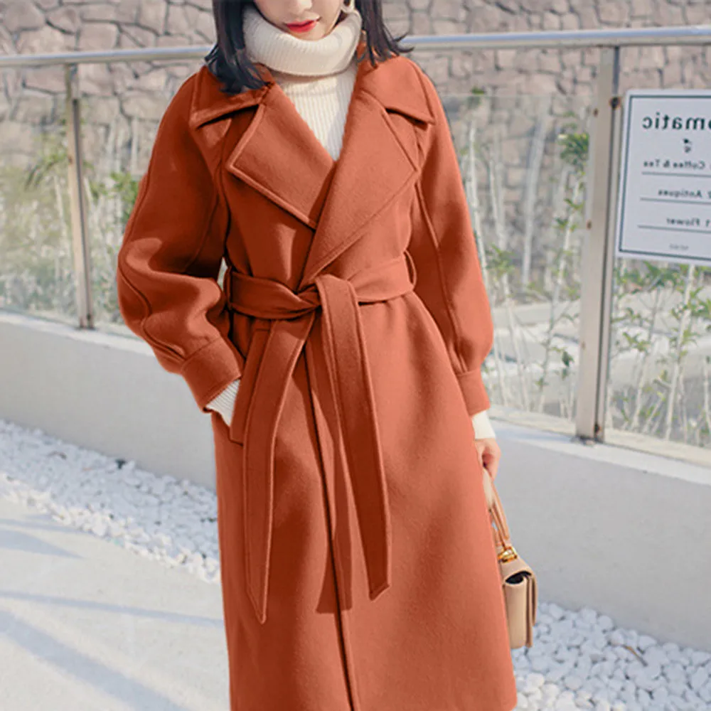 Кашемировое шерстяное Женское пальто зимнее модное винтажное теплое однотонное
