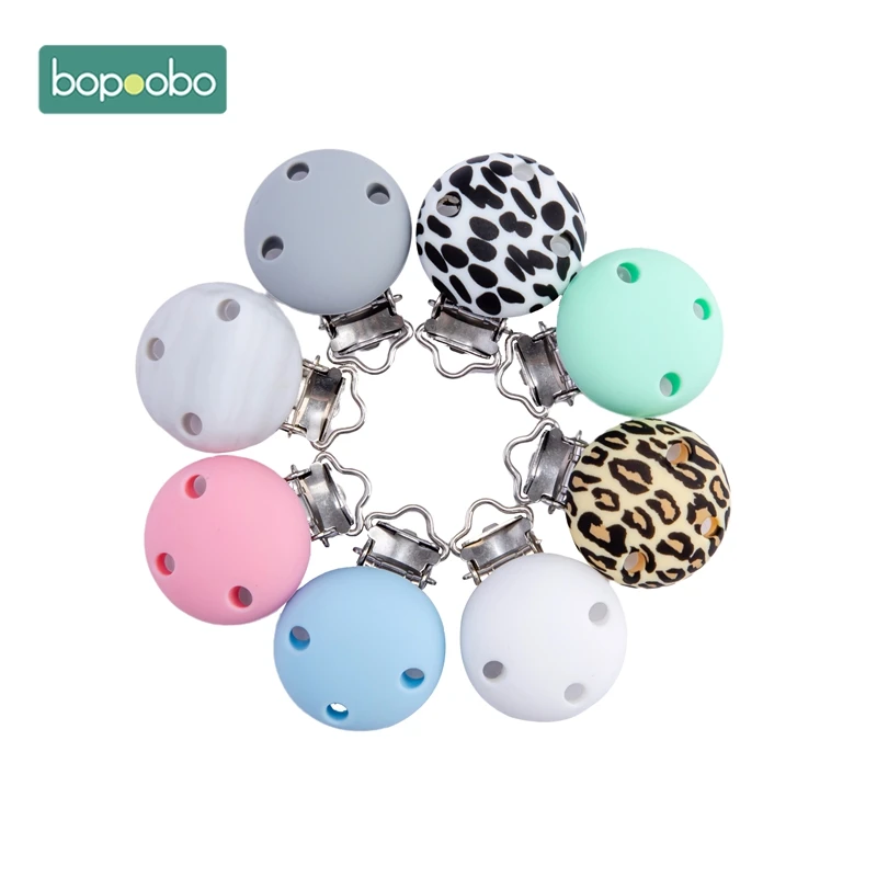 Bopoobo-Pinzas redondas de silicona para chupete, soporte para pezones, Clip para chupete de leopardo, accesorios de cadena de silicona, 20 Uds.-2