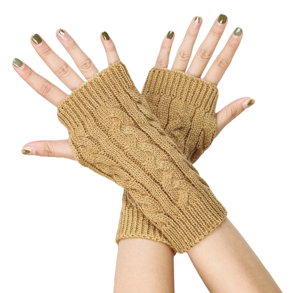 

Women Winter Warm Fingerless Office Solid Color Gloves Knittedr Wrist Mitten Knitted Gloves Half Finger Short Gloves