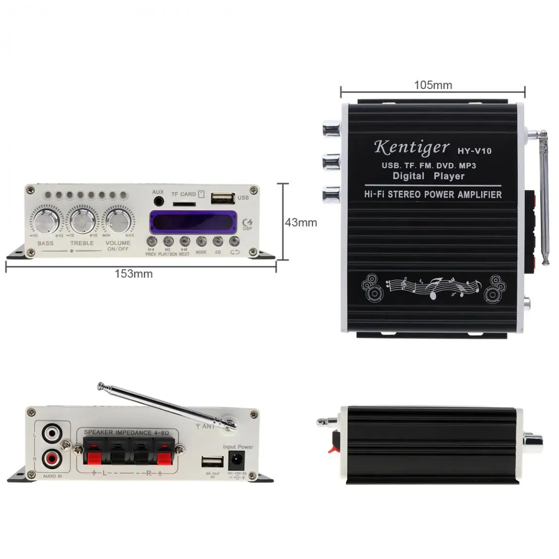 Автомобильный усилитель Φ 20W x 2 2CH Hi Fi Bluetooth автомобильный мощности аудио FM радио
