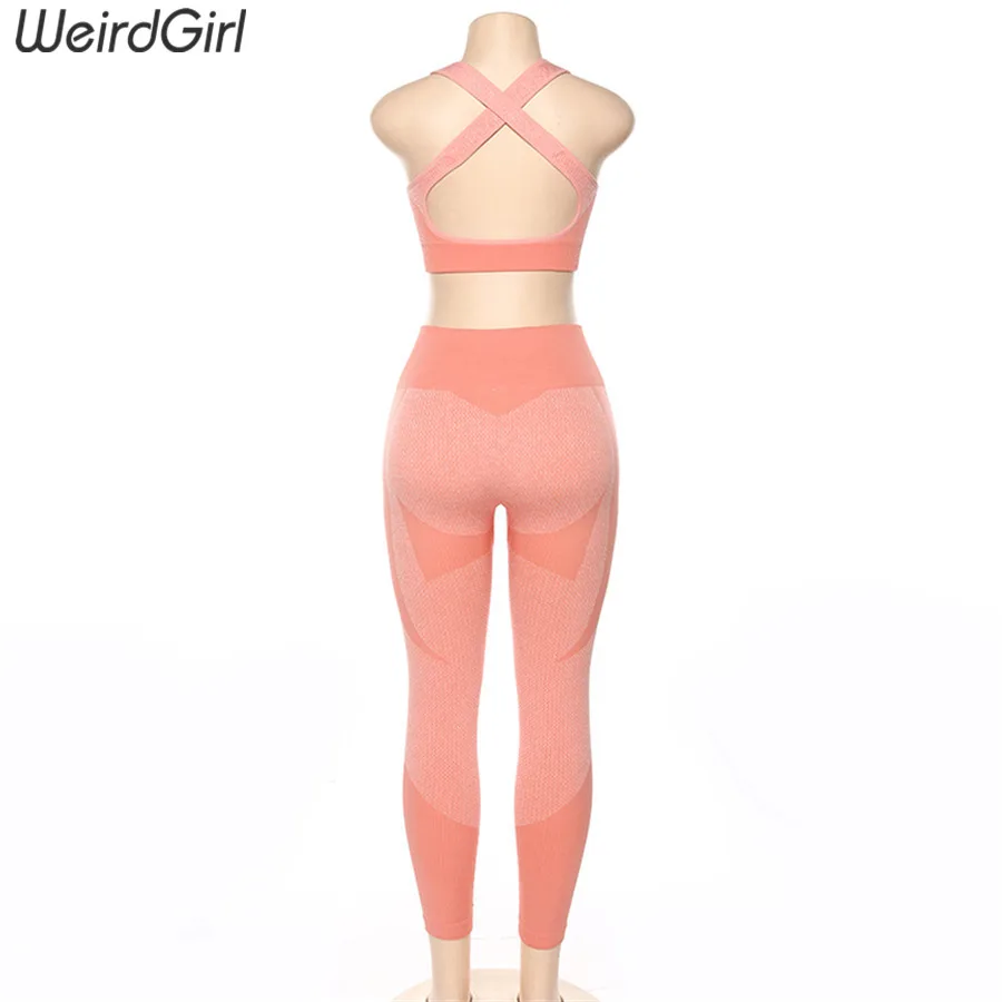 Weirdgirl/женские комплекты из 2 предметов, спортивный костюм для фитнеса, винтажный эластичный Топ на бретелях с подушечками, длинные леггинсы с высокой талией, повседневная спортивная одежда, новинка