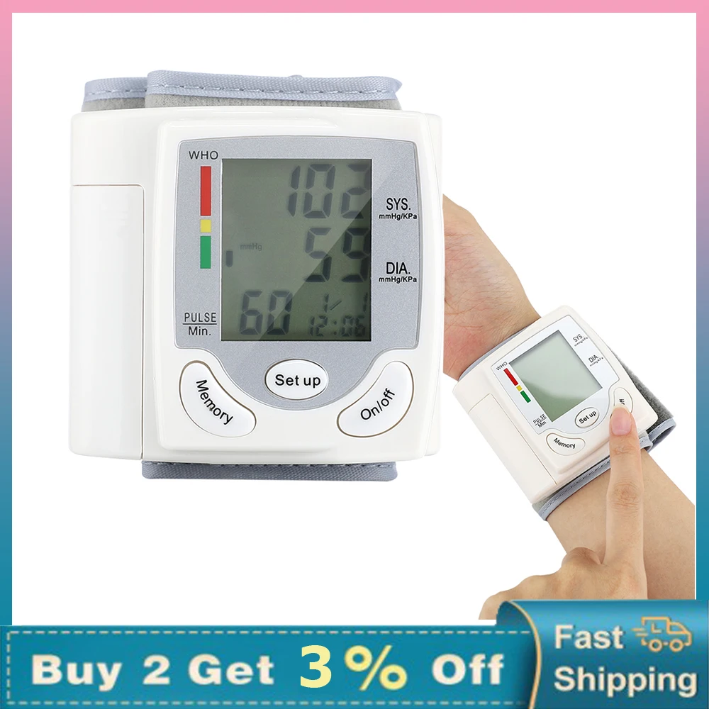 

Medical Wrist Blood Pressure Monitor LCD Digital Screen Sphygmomanometer Tonometer BP Monitor Heart Beat Rate Pulse Meter