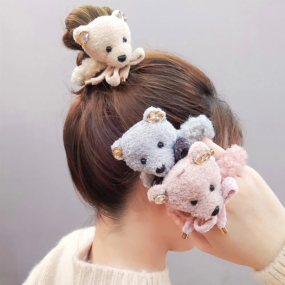 

Осенне-зимняя Милая резинка для волос для девочек, милая эластичная резинка для волос в форме медведя, модные детские аксессуары для волос д...
