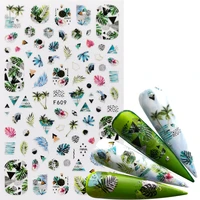 1 pc green plant leaf nail stickers flower butterfly 3d adhesive sliders wraps tips charm art manicure decorations