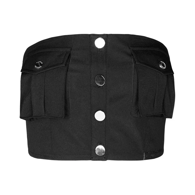 Женский корсет топ черный однобортный в стиле панк для девушек повседневного