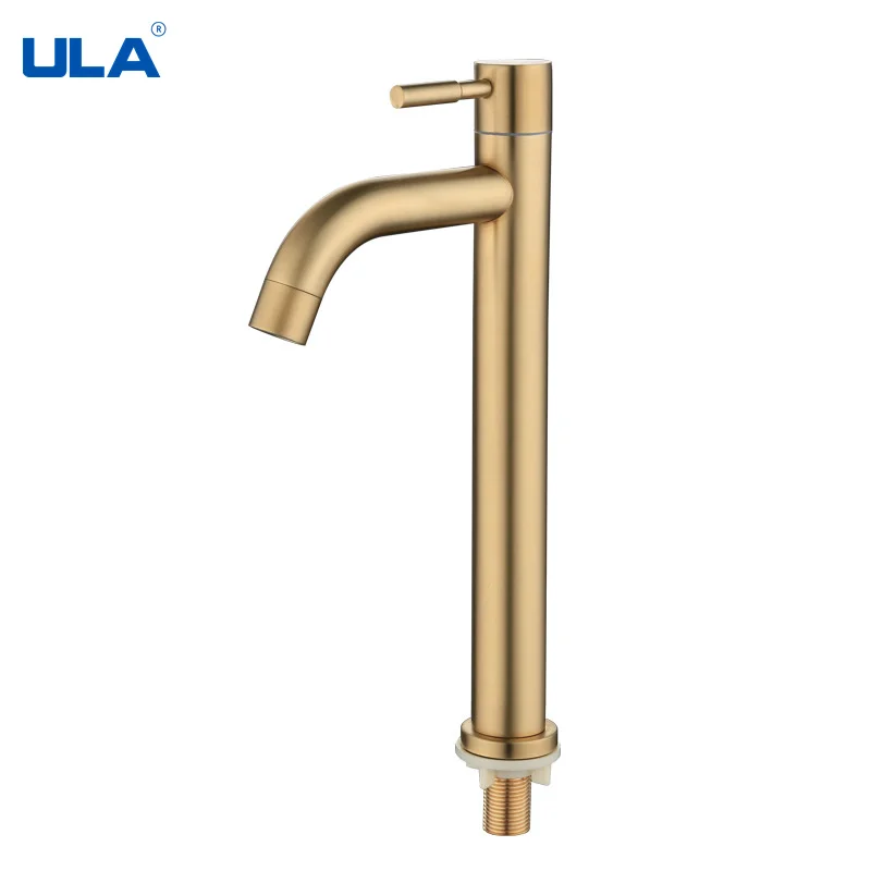 Смеситель для раковины ULA золотистый кран в ванную комнату холодной воды водопад