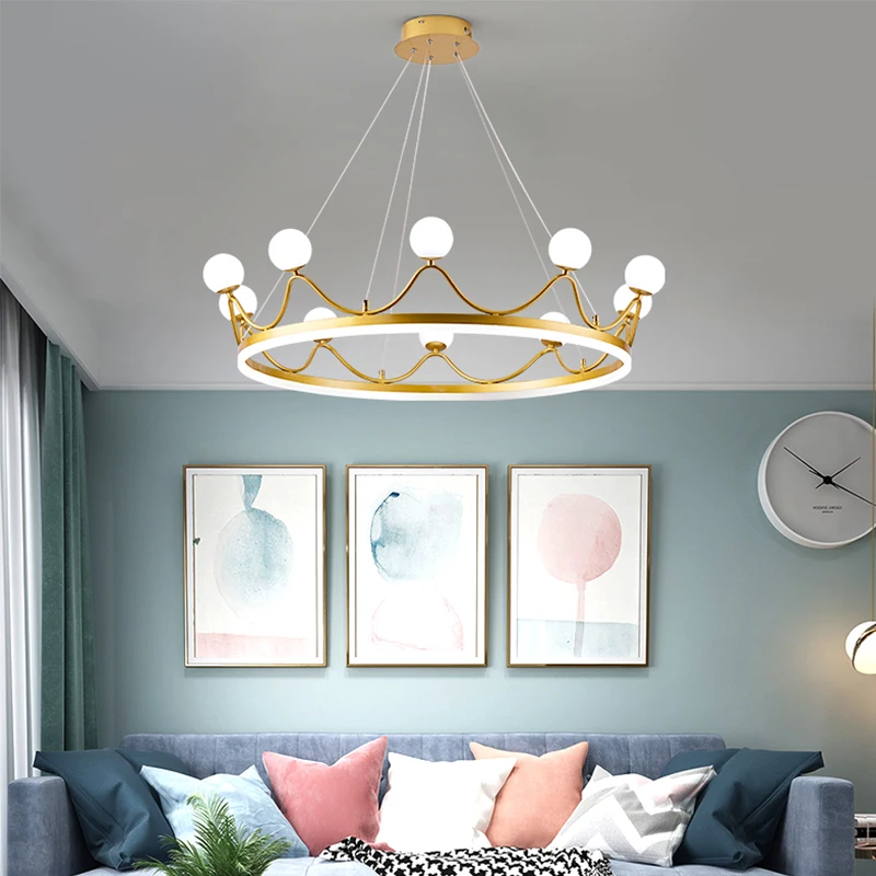 

Modern Crown Led Chandeliers Lighting Gold Led Pendant Chandelier Light Living Room Decor Hanging Lamp Fixture Bedroom Luminaire