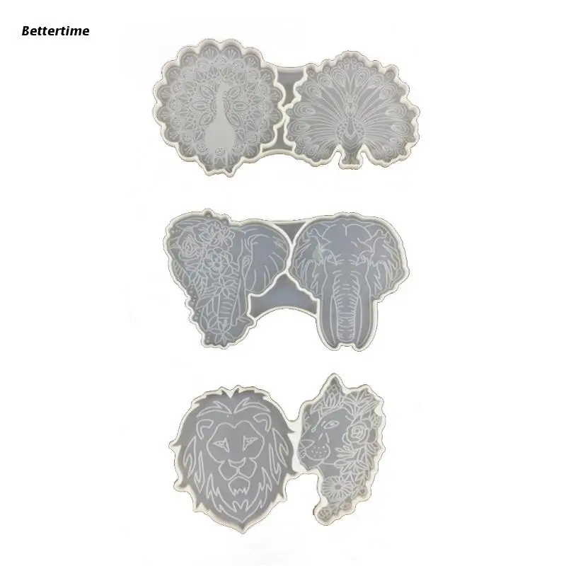 

3 Pcs/Set Elephant Peacock Lion Coaster Epoxy Resin Mold Ornaments Cup Mat Silicone Mould DIY Crafts Home Decor Mold