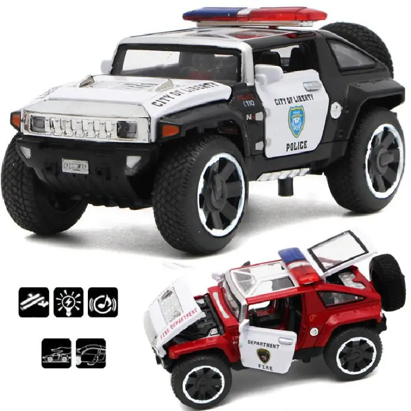Новинка масштаб 1/32 Полицейская модель автомобиля Hummer полицейского задний звук и