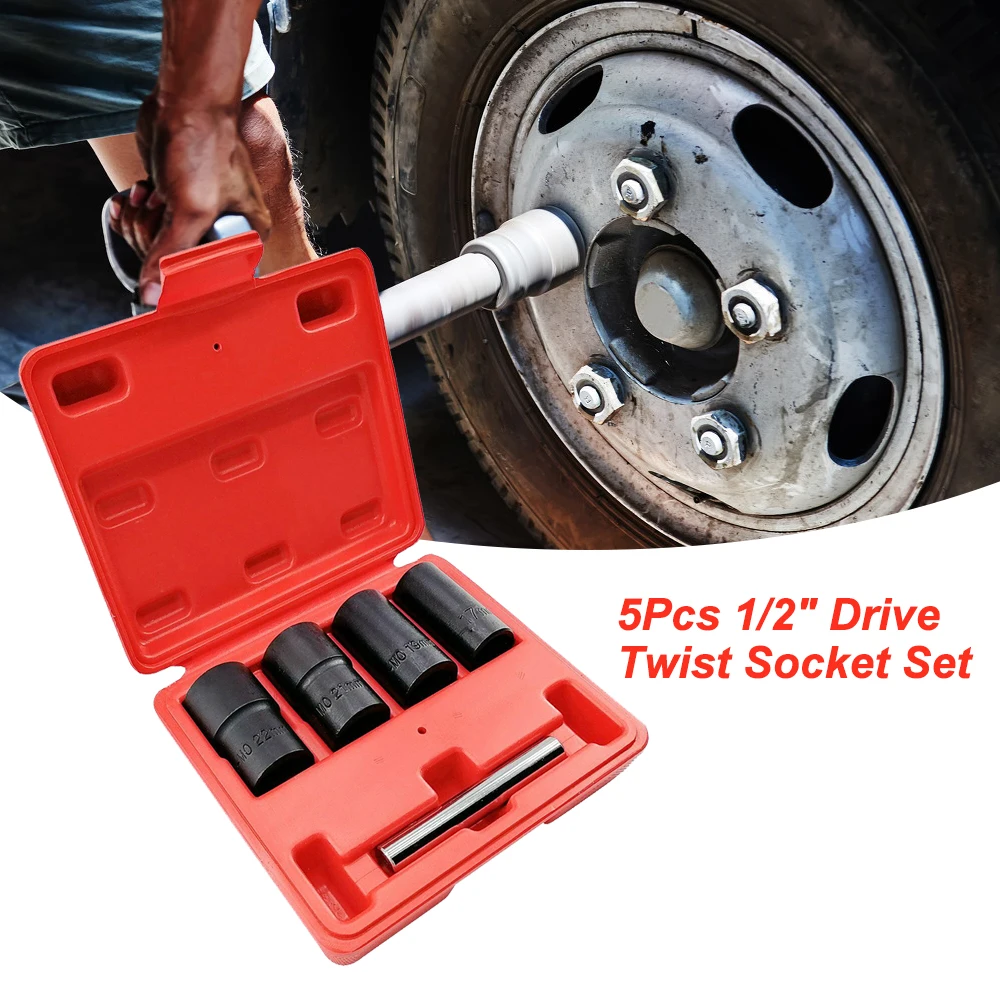 

5Pcs 1/2'' Drive Twist Socket Set Damaged Nuts Removal Tools Sockets 17mm 19mm 21mm 22mm