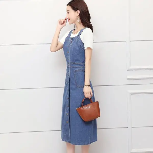 Винтажное летнее джинсовое платье 2020 женское тонкое милое однобортное на