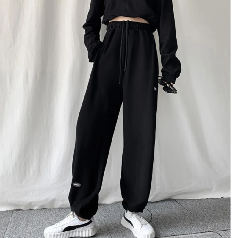 High Waist Pants Women's 2021 Spring And Autumn Solid Color Loose Simplicity Casual Sports | Женская одежда