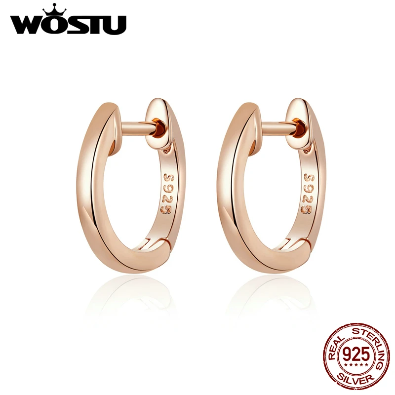 WOSTU настоящее 925 пробы серебряные простые розовое золото серьги кольца для женщин
