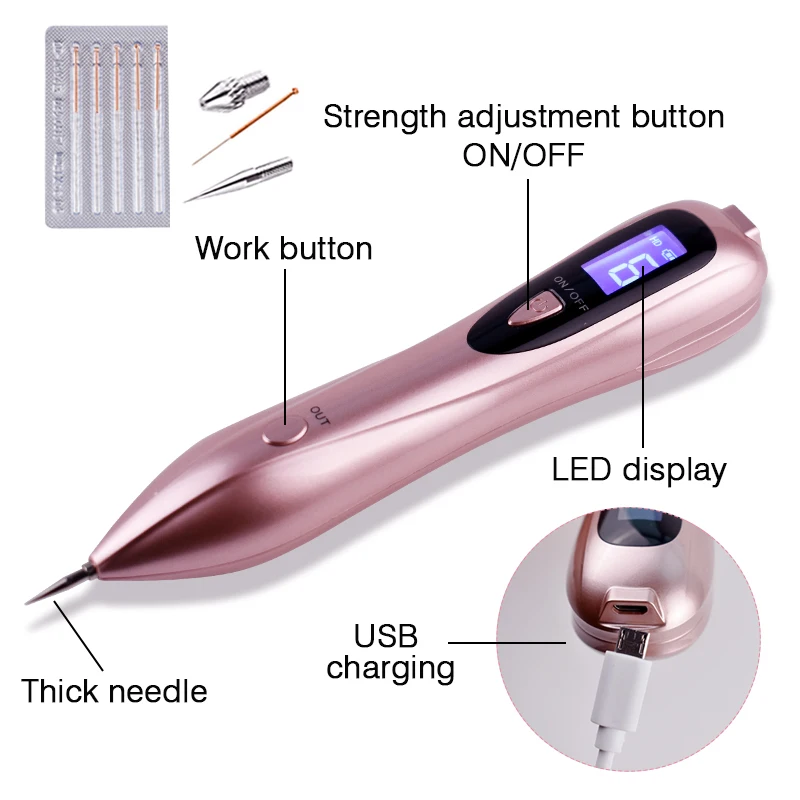 Розовое золото прибор для удаления родинок 6 передач Регулируемая ЖК Лазерная