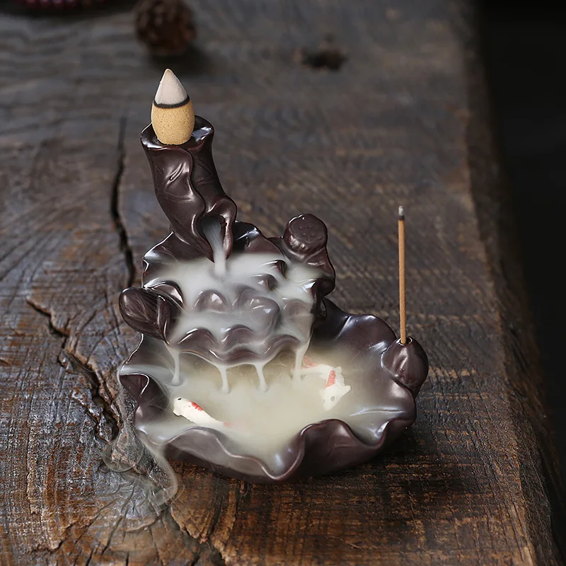 

Ceramic Backflow Incense Burner Lotus Pisces Ornamental Waterfall Backflow Incense Burner Ornaments Home Decoration