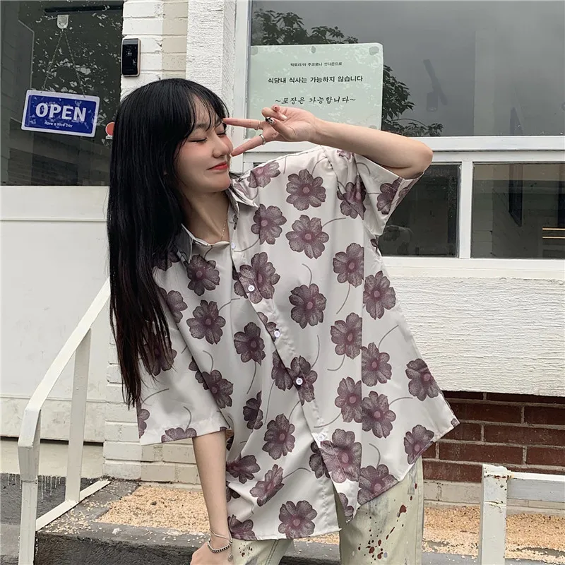 

Летняя новая стильная тонкая Свободная шифоновая рубашка в корейском ретро-стиле с короткими рукавами