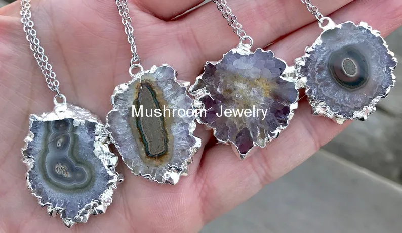 Natural Amethyst Silver Plated Chain Necklace With stalactite Pendant