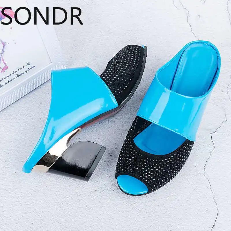 

Patent Leather Open Toe High Heel Sandals For Women Sexy Summer Party Flip Flops 2021 Fish mouth sandals