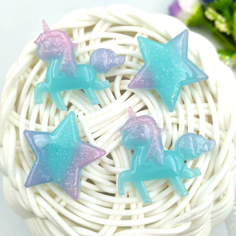 10 шт. блестящие милые полимерные смешанные звезды/единороги с плоской задней
