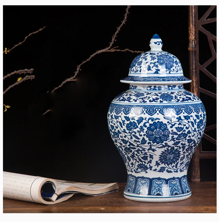 Китайская сине белая керамическая банка имбиря с крышкой банки для дужек