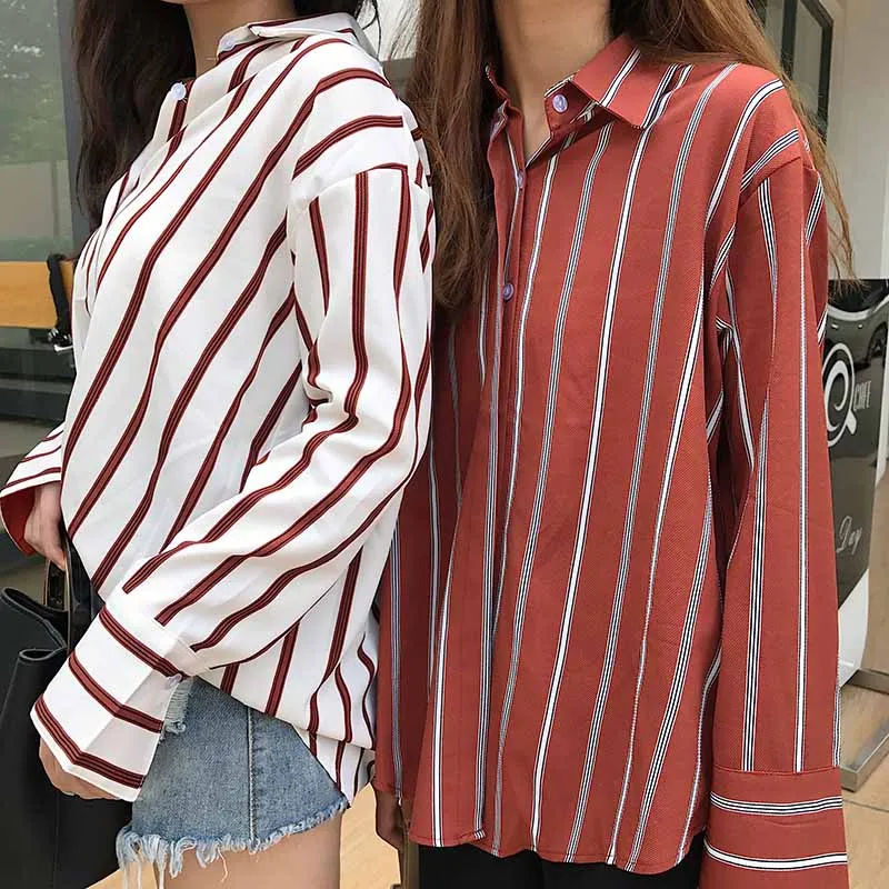 Женские рубашки в полоску свободные универсальные с отложным воротником Harajuku BF