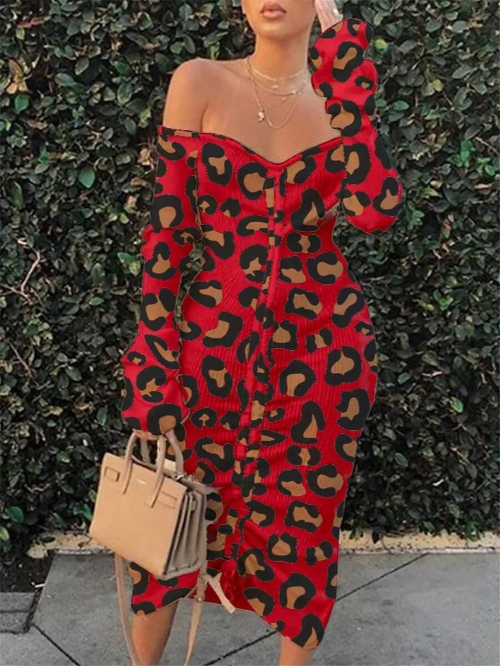 

Women Sexy Dresses Off Shoulder Leopard Print Dress Ladies Female Fashion Dress for Party