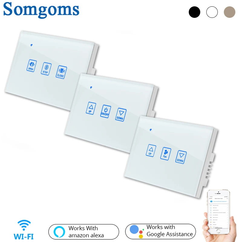 

Somgoms WiFi Touch Switch Dimmer/Fan/Curtain Ac90-240v Tuya APP Compatible with Alexa Google Home US Standard