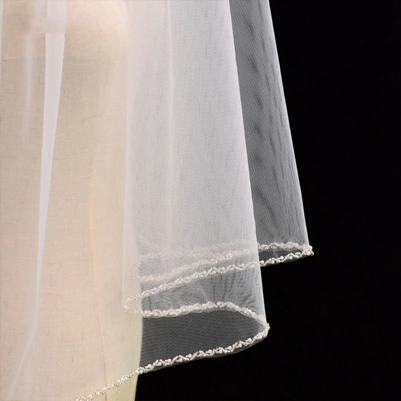 Фата свадебная с гребнем Тюлевая блестящими хрустальными бусинами для невесты