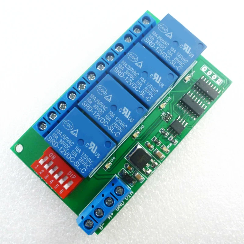 4 канальный DC 12V RS485 триггерный релейный модуль Modbus RTU и команду дистанционного