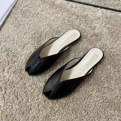 black001 EOEODOIT шлепанцы на низком каблуке с круглым носком; летние модные стильные кожаные туфли; сандалии; универсальная нескользящая обувь без шнуровки - Цвет: black001