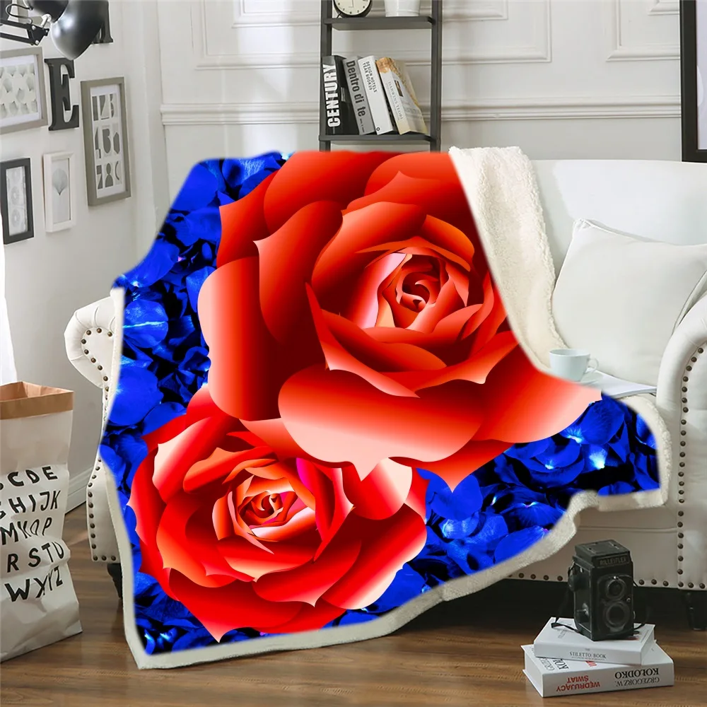 

Pink Red Rose Flower Fleece Blanket Portable Cozy Bedding Soft Sheet Quilt for Girls Women Female Gifts Bedroom Decor